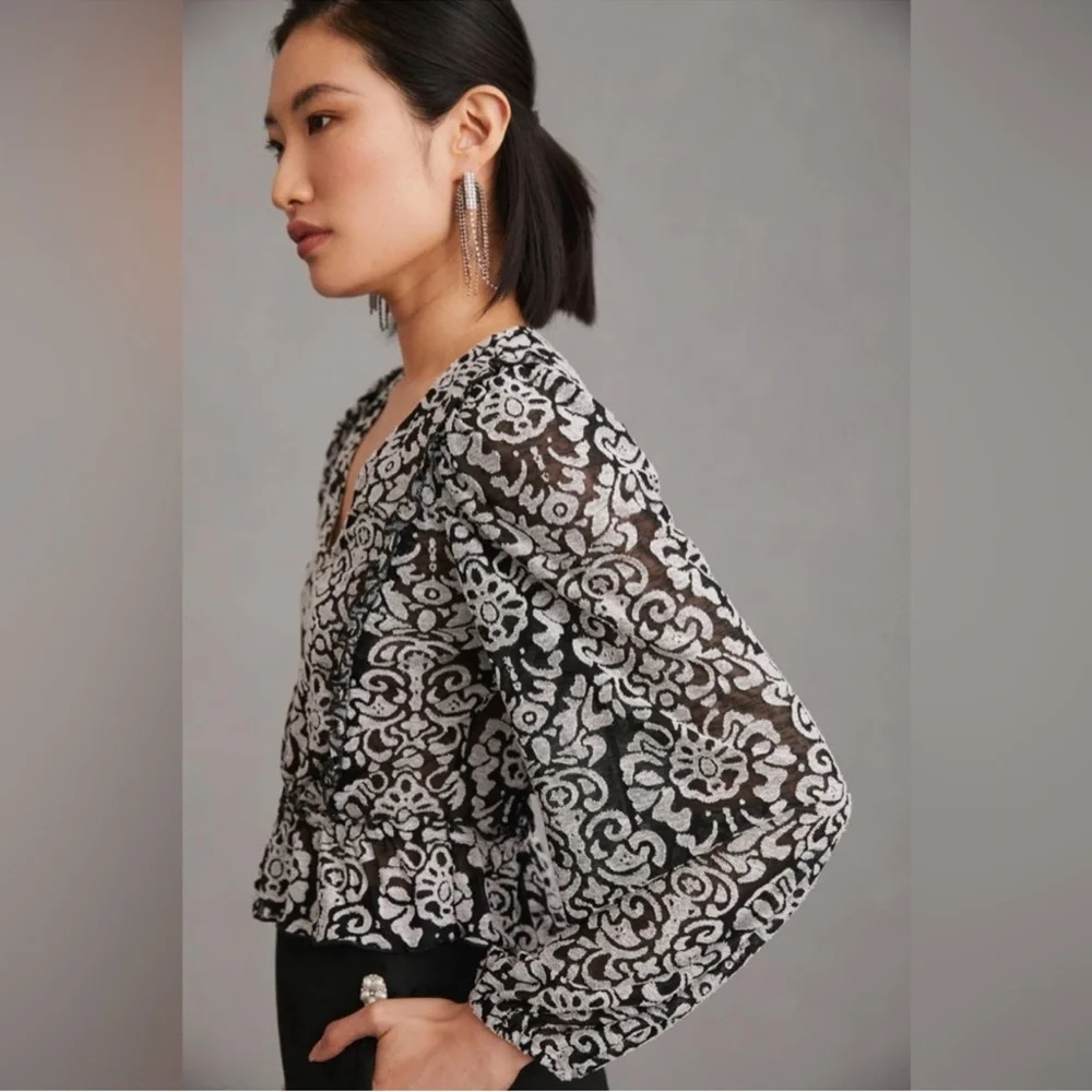 By Anthropologie Jacquard Peasant Blouse